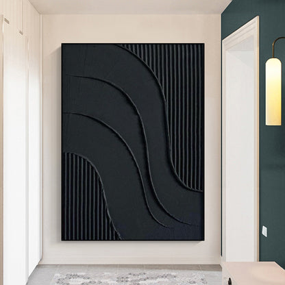 Black 3D Textured Painting – Minimalist Abstract Wall Art – Abstract Painting