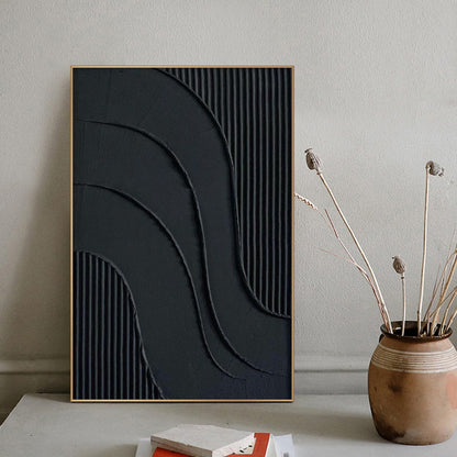 Black 3D Textured Painting – Minimalist Abstract Wall Art – Abstract Painting