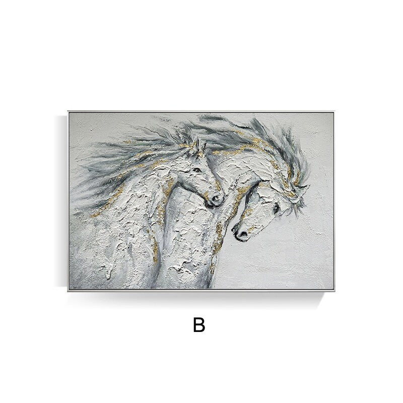 Large Abstract Horses Canvas Wall Art, Original Hand-painted Horses Oil Painting on Canvas, Modern Animal Wall Art for Living Room Bedroom