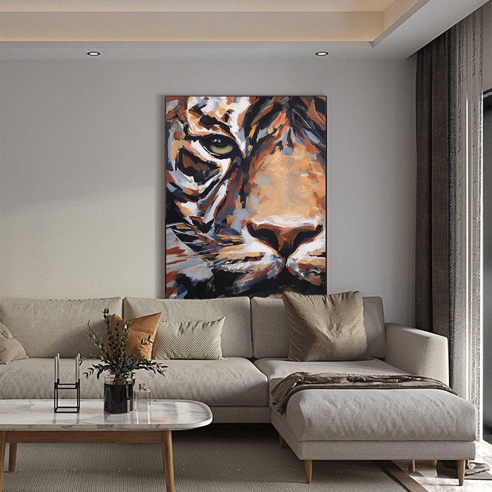 Original Tiger Oil Painting on Canvas, Large Abstract Tiger Canvas Wall Art, Modern Impressionist Animal Wall Art for Living Room,Home décor