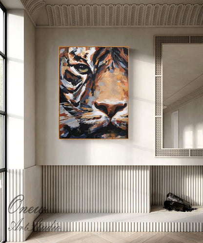 Original Tiger Oil Painting on Canvas, Large Abstract Tiger Canvas Wall Art, Modern Impressionist Animal Wall Art for Living Room,Home décor