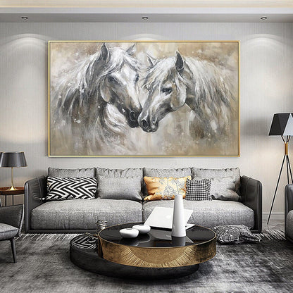Abstract Horses Canvas Wall Art, Large Original Horses Oil Painting on Canvas, Modern Animal Wall Art for Living Room, Home Décor, Love Gift