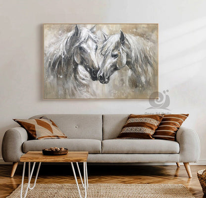 Abstract Horses Canvas Wall Art, Large Original Horses Oil Painting on Canvas, Modern Animal Wall Art for Living Room, Home Décor, Love Gift