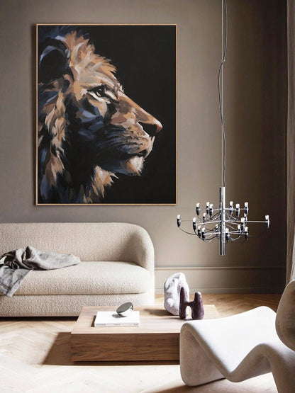 Large Abstract Lion Oil Painting on Canvas, Original Animal Canvas Wall Art, Modern Impressionist Lion Artwork for Living Room,Bedroom Decor