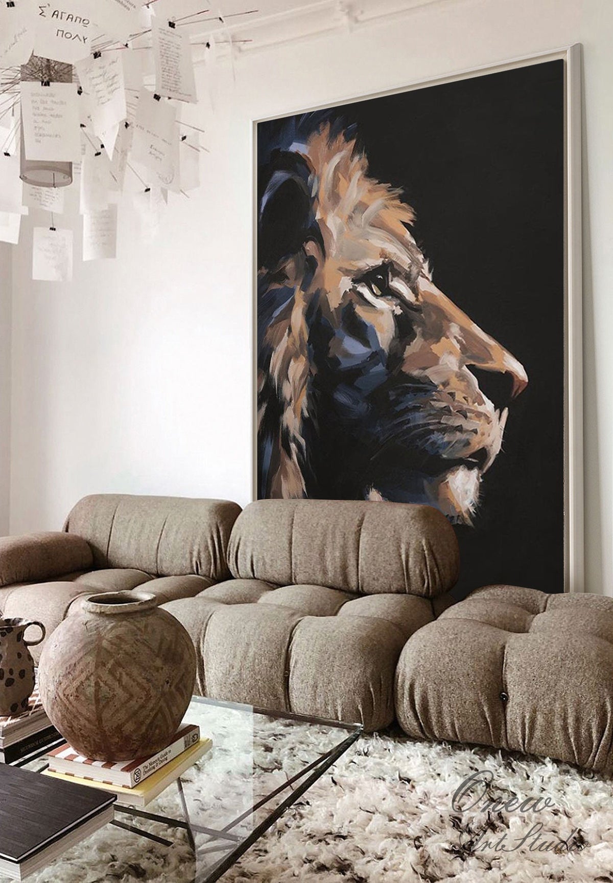 Large Abstract Lion Oil Painting on Canvas, Original Animal Canvas Wall Art, Modern Impressionist Lion Artwork for Living Room,Bedroom Decor