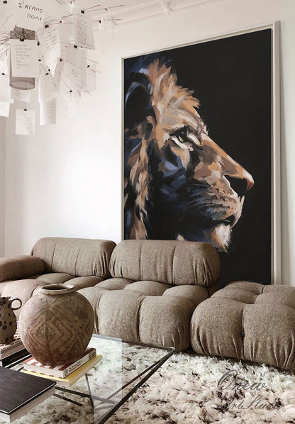 Large Abstract Lion Oil Painting on Canvas, Original Animal Canvas Wall Art, Modern Impressionist Lion Artwork for Living Room,Bedroom Decor