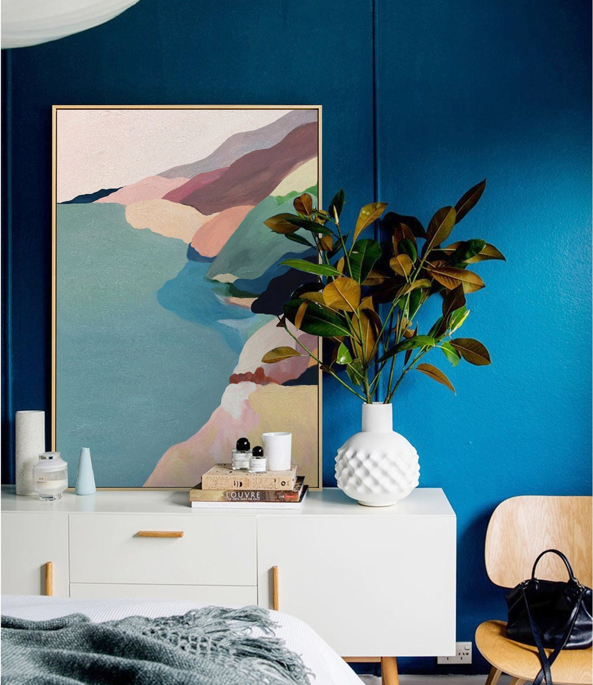 Large Abstract Landscape Oil Painting on Canvas, Original Mountain and River Canvas Wall Art, Modern Minimalist Nature Art for Living Room