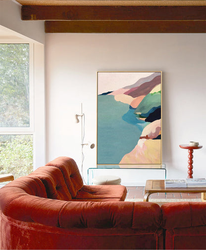 Large Abstract Landscape Oil Painting on Canvas, Original Mountain and River Canvas Wall Art, Modern Minimalist Nature Art for Living Room