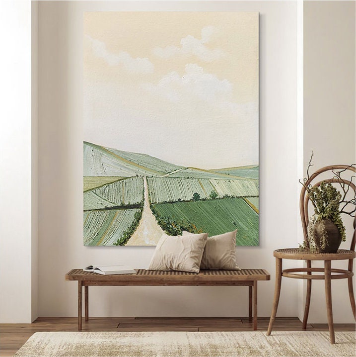 Impressionist Landscape Oil Painting on Canvas, Large Abstract Mountain and Clouds Canvas Wall Art, Original Nature Wall Art for Living Room