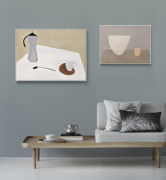 Large Abstract Still Life Canvas Wall Art, Morandi Color Hand Painted Acrylic Painting on Canvas, Modern Minimalist Wall Art for Living Room