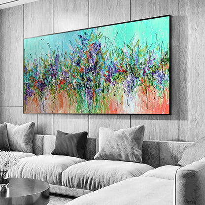 Colorful Boho Palette Knife Floral Wall Art – Large Abstract Oil Painting