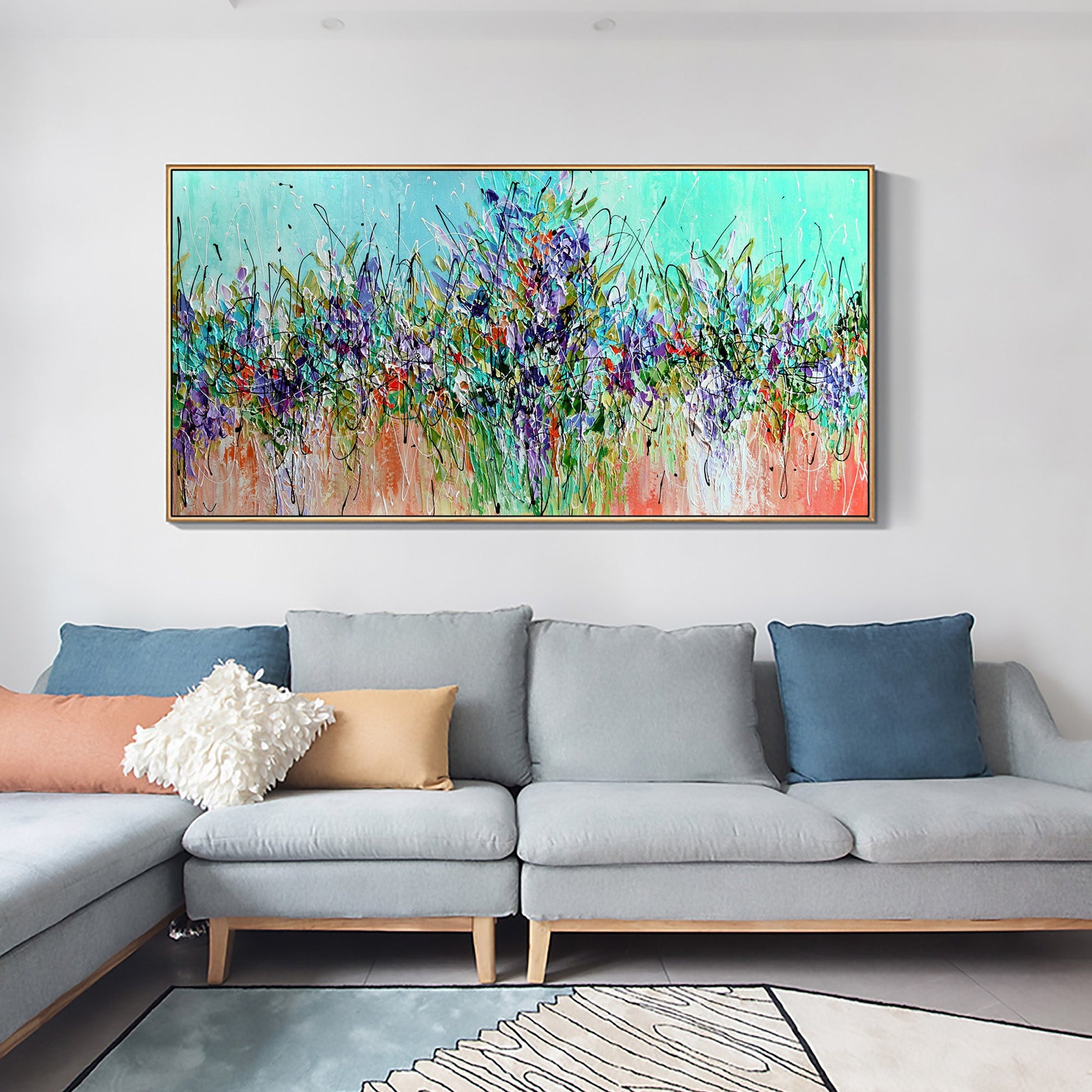 Large – Colorful Floral Wall Art | Boho Palette Knife Oil Painting, view 4