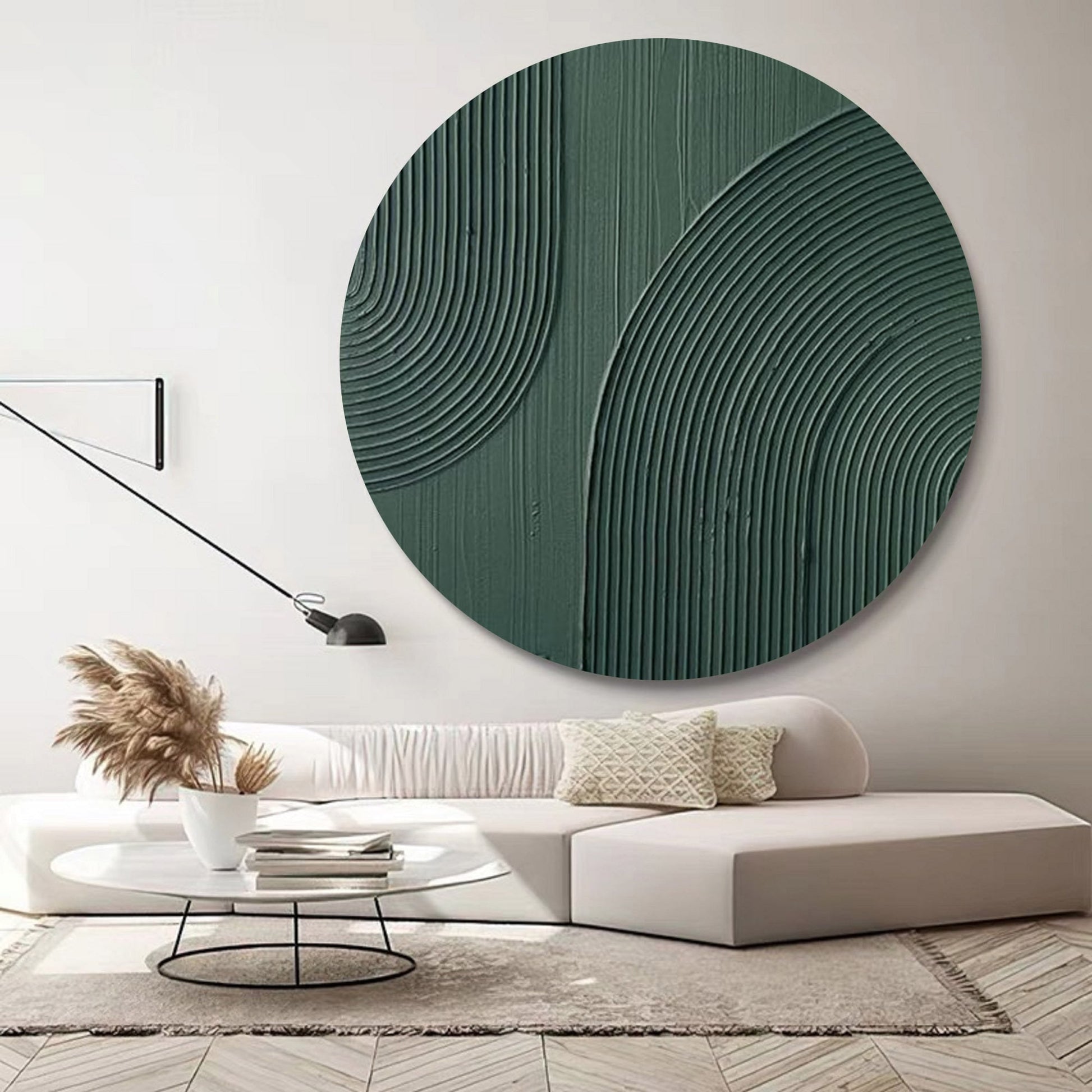 Green Circle Textured Canvas Art – Minimalist Abstract Painting