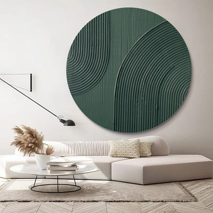 Green Circle Textured Canvas Art – Minimalist Abstract Painting