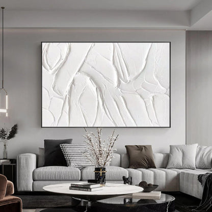 Textured White Mountain Painting – Framed Plaster Style Canvas Art – Abstract Painting