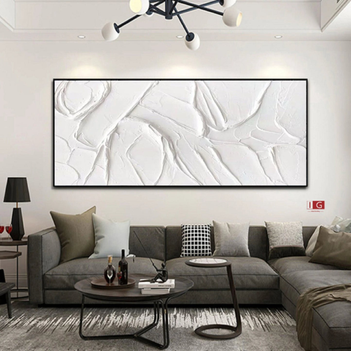 Textured White Mountain Painting – Framed Plaster Style Canvas Art – Abstract Painting