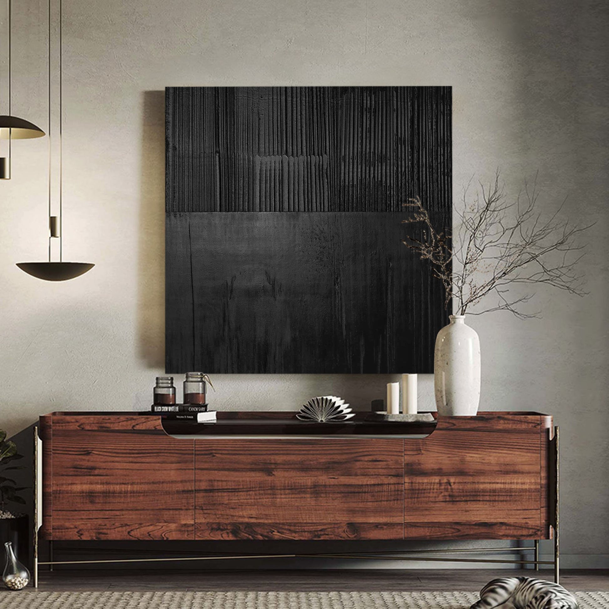Black textured Wall Art Black plaster Wall Art Black Wabi-Sabi Wall Art Large – Abstract Painting