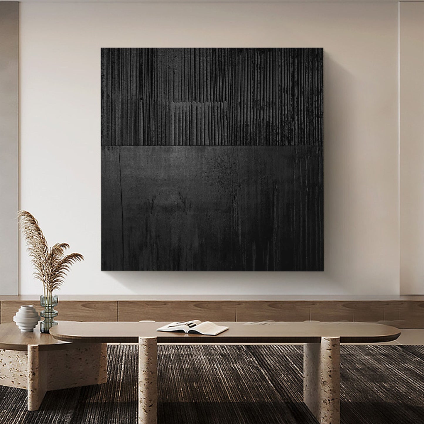 Black textured Wall Art Black plaster Wall Art Black Wabi-Sabi Wall Art Large – Abstract Painting