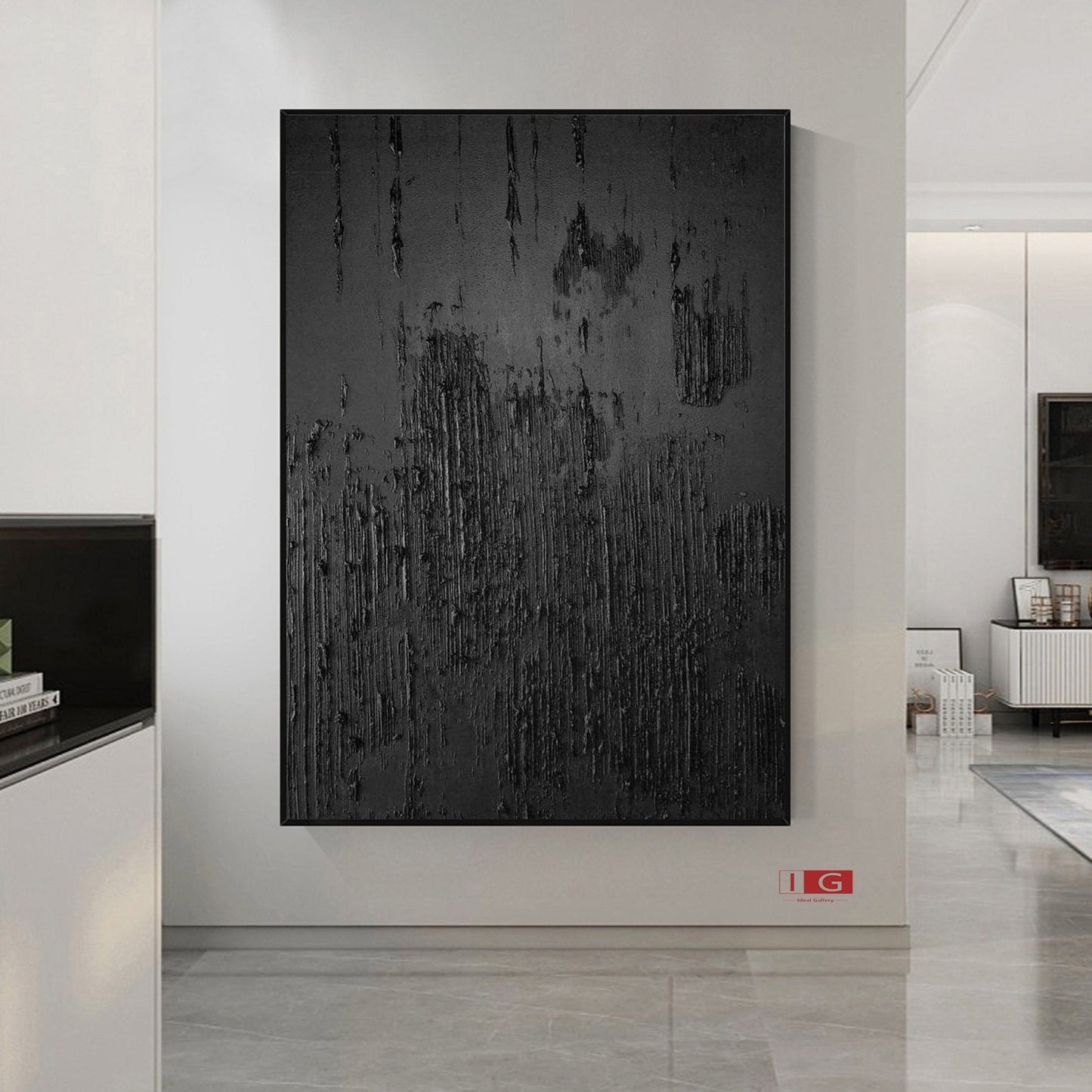 Black Abstract Painting Black 3D Textured Painting Black 3D Minimalist