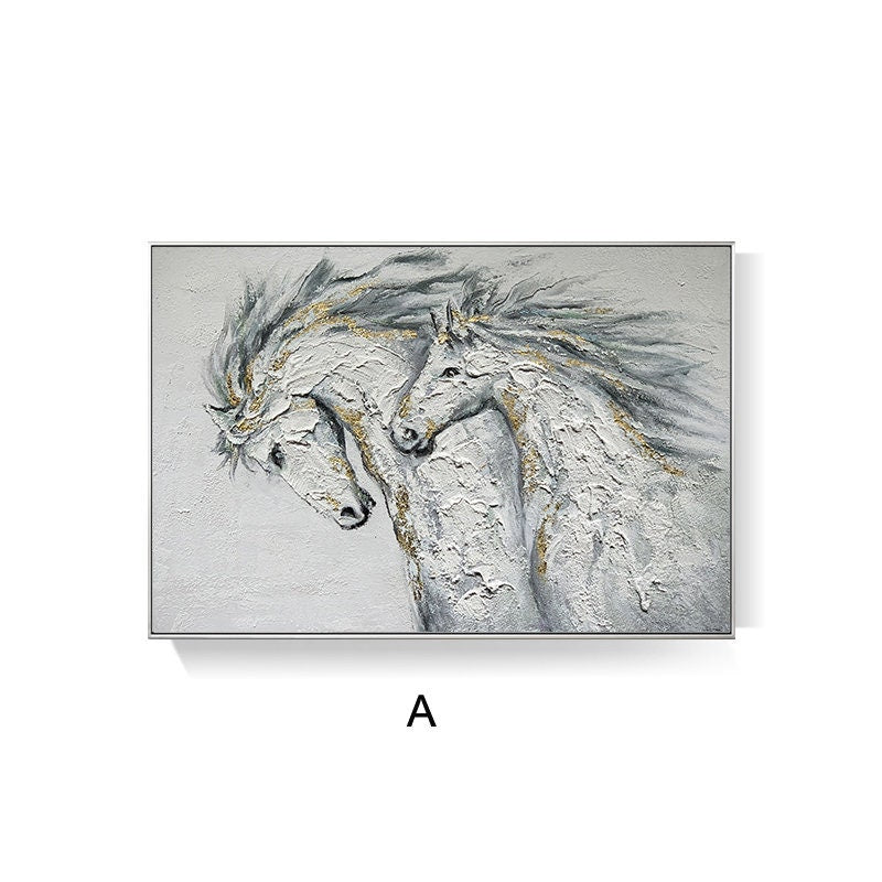Large Abstract Horses Canvas Wall Art, Original Hand-painted Horses Oil Painting on Canvas, Modern Animal Wall Art for Living Room Bedroom