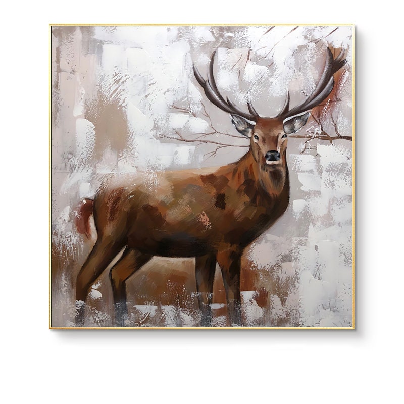 Large Abstract Deer Oil Painting on Canvas, Original Hand-painted Stag Canvas Wall Art, Modern Animal Painting for Living Room,bedroom Décor