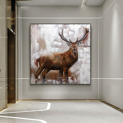 Large Abstract Deer Oil Painting on Canvas, Original Hand-painted Stag Canvas Wall Art, Modern Animal Painting for Living Room,bedroom Décor