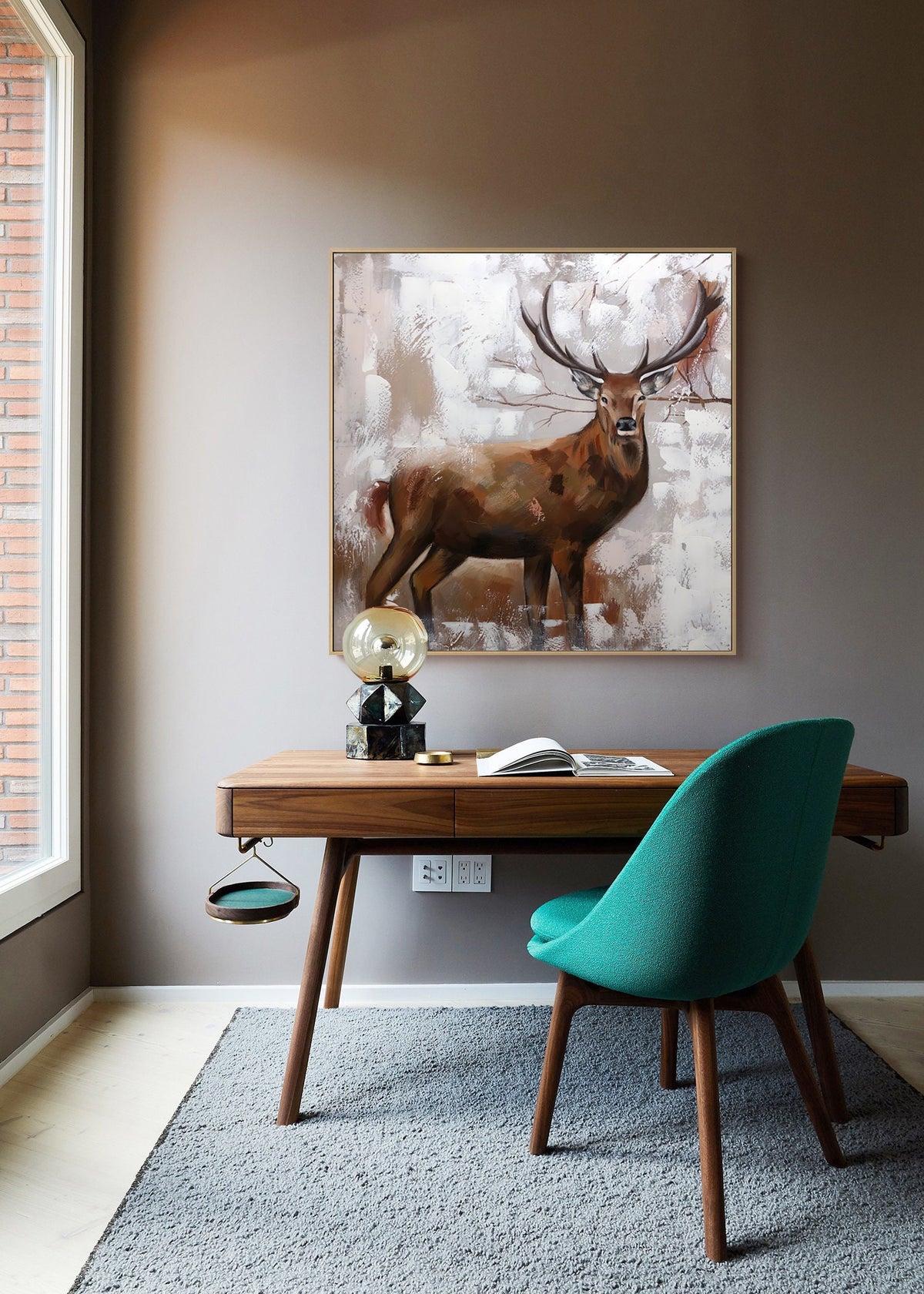 Large Abstract Deer Oil Painting on Canvas, Original Hand-painted Stag Canvas Wall Art, Modern Animal Painting for Living Room,bedroom Décor