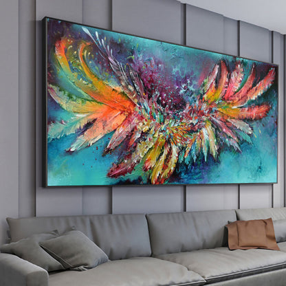 Abstract Feathers Painting, Colorful Boho Wall Decor, Large Canvas Art – Colorful Bird Animal Wall Art | Boho Palette Knife O