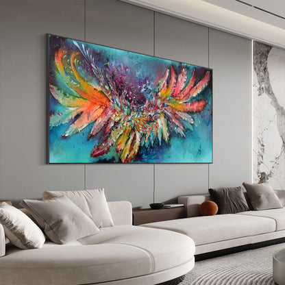 Colorful Boho Palette Knife Bird Animal Wall Art Oil Painting – Abstract Feathers Painting