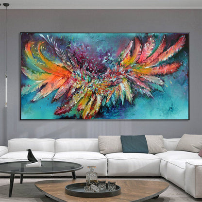 Colorful Boho Palette Knife Bird Animal Wall Art Oil Painting – Abstract Feathers Painting