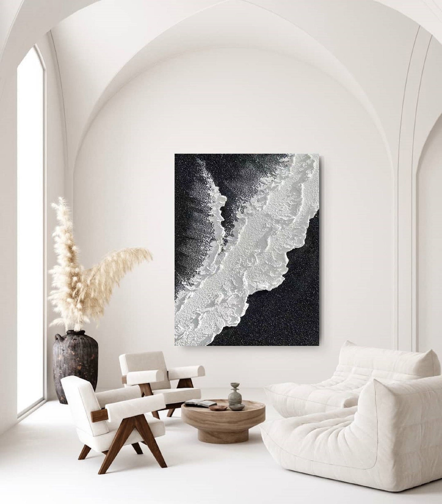 Black Ocean Waves Textured Abstract Wall Art – 3D Painting – Abstract Seascape Art