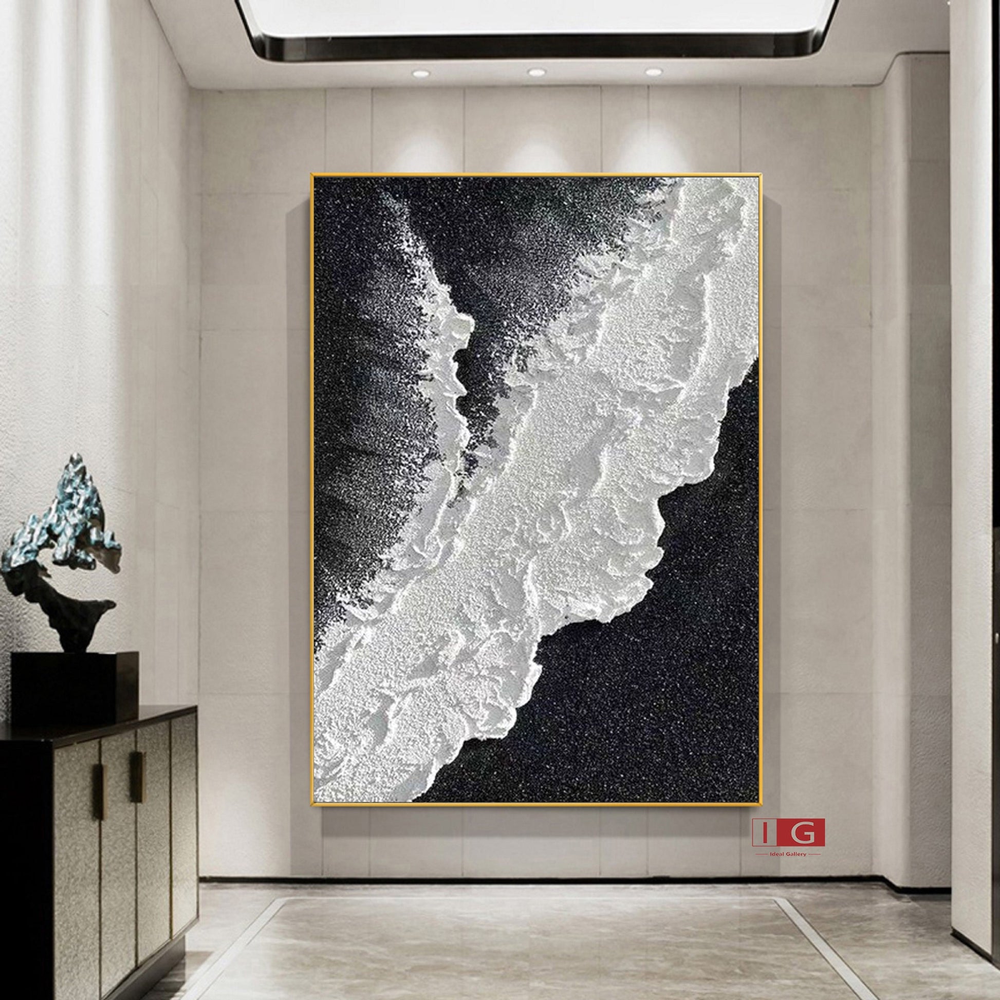 Black Ocean Waves Textured Abstract Wall Art – 3D Painting – Abstract Seascape Art