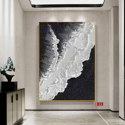 Black Ocean Waves Textured Abstract Wall Art – 3D Painting – Abstract Seascape Art