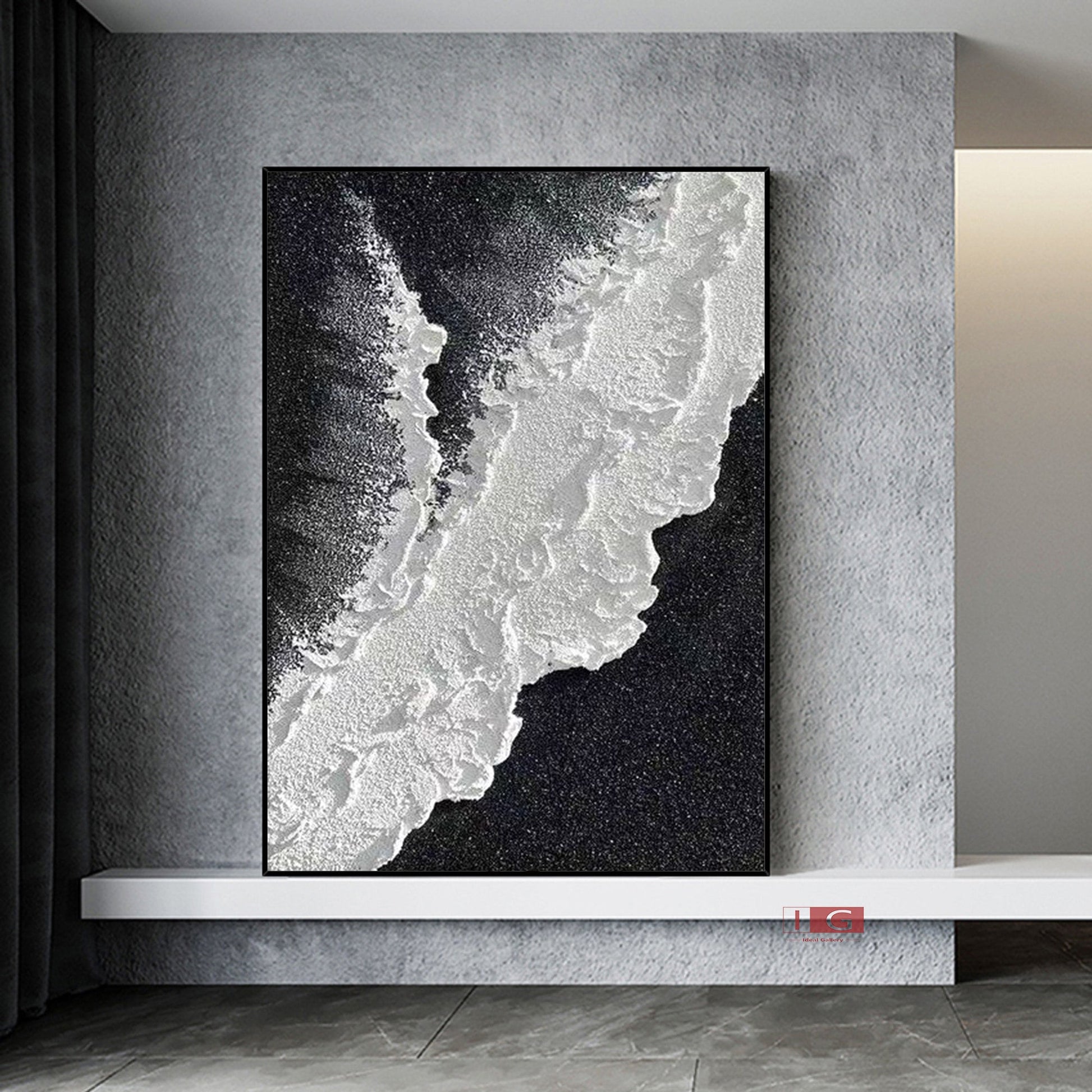 Black Ocean Waves Textured Abstract Wall Art – 3D Painting – Abstract Seascape Art