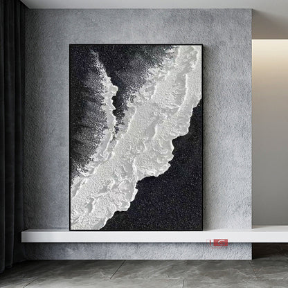 Black Ocean Waves Textured Abstract Wall Art – 3D Painting – Abstract Seascape Art