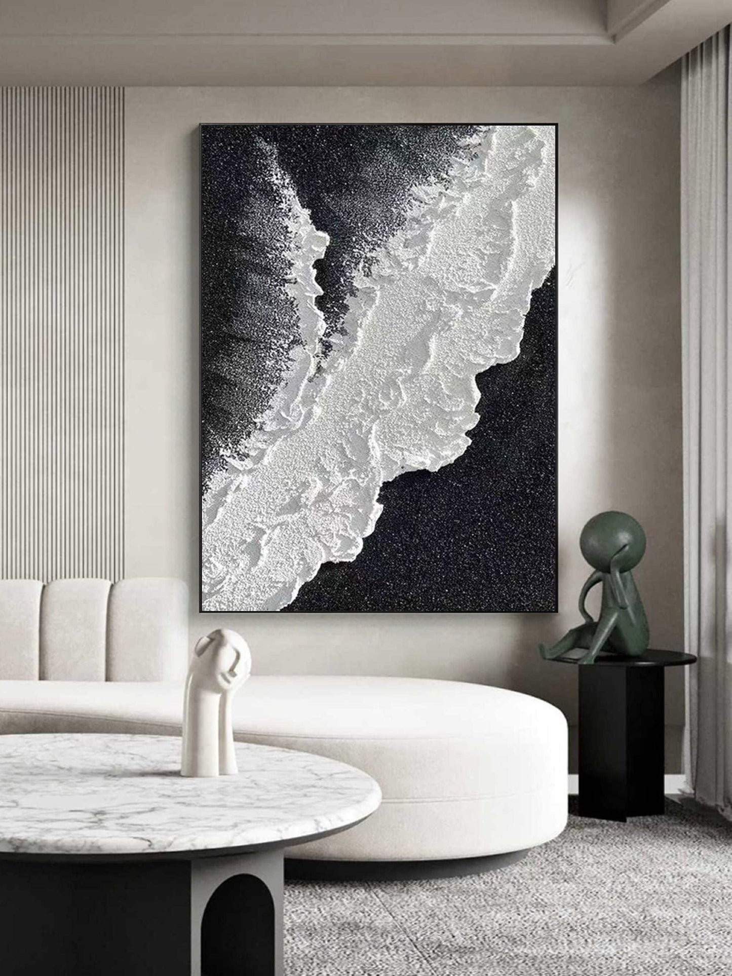 Black Ocean Waves Textured Abstract Wall Art – 3D Painting – Abstract Seascape Art
