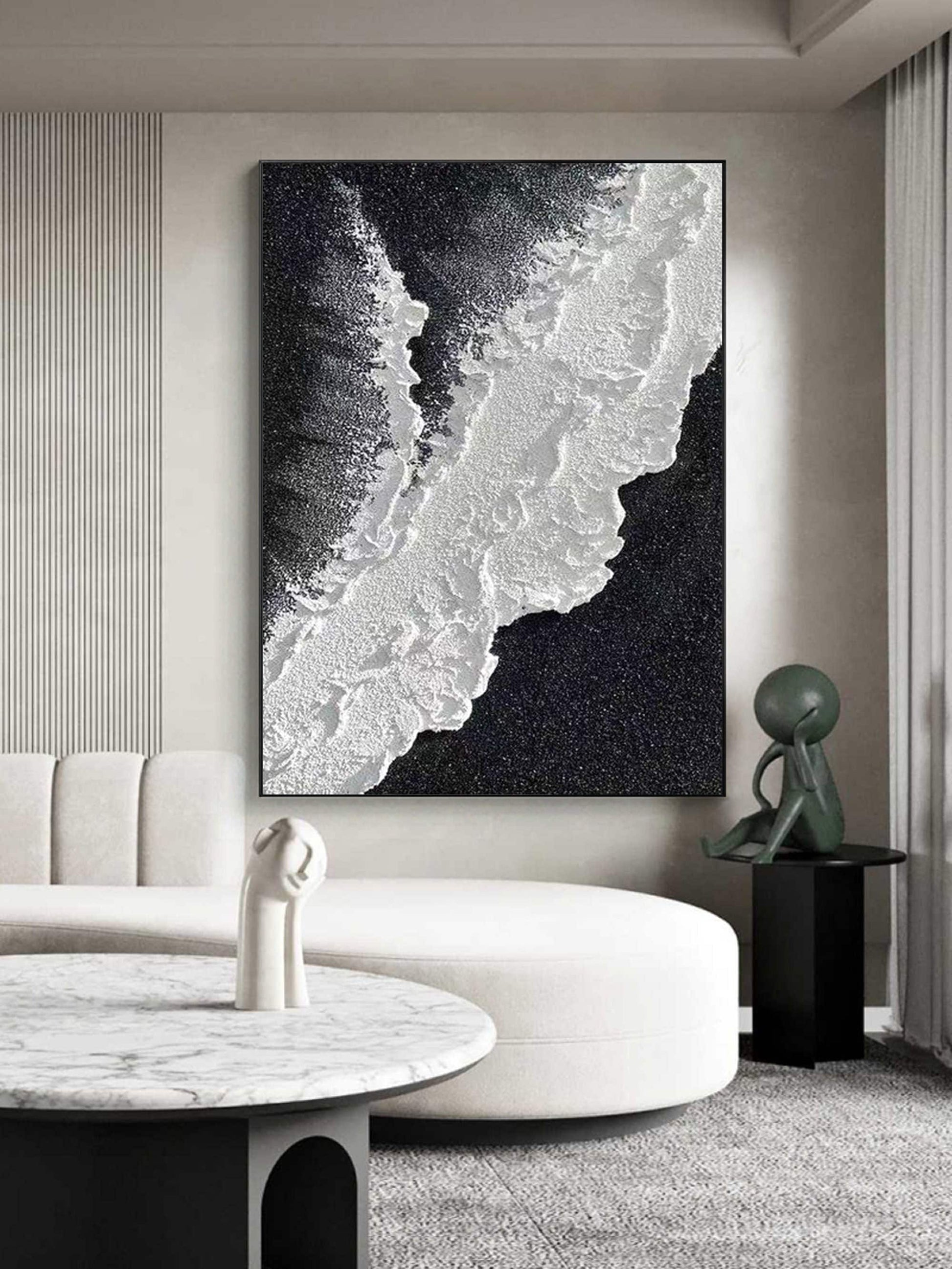 Black Ocean Waves Textured Abstract Wall Art – 3D Painting – Abstract Seascape Art