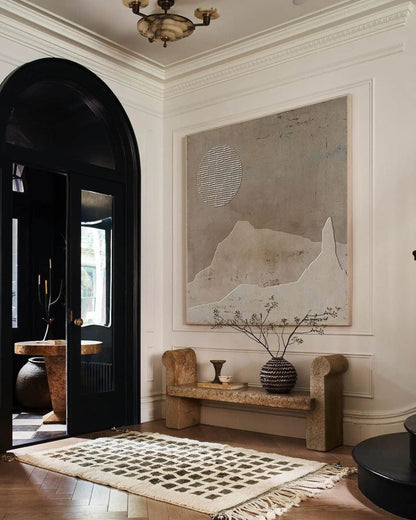 Brown Wabi Sabi Wall Art Moon Landscape Texture Canvas Painting for Living Room Decor