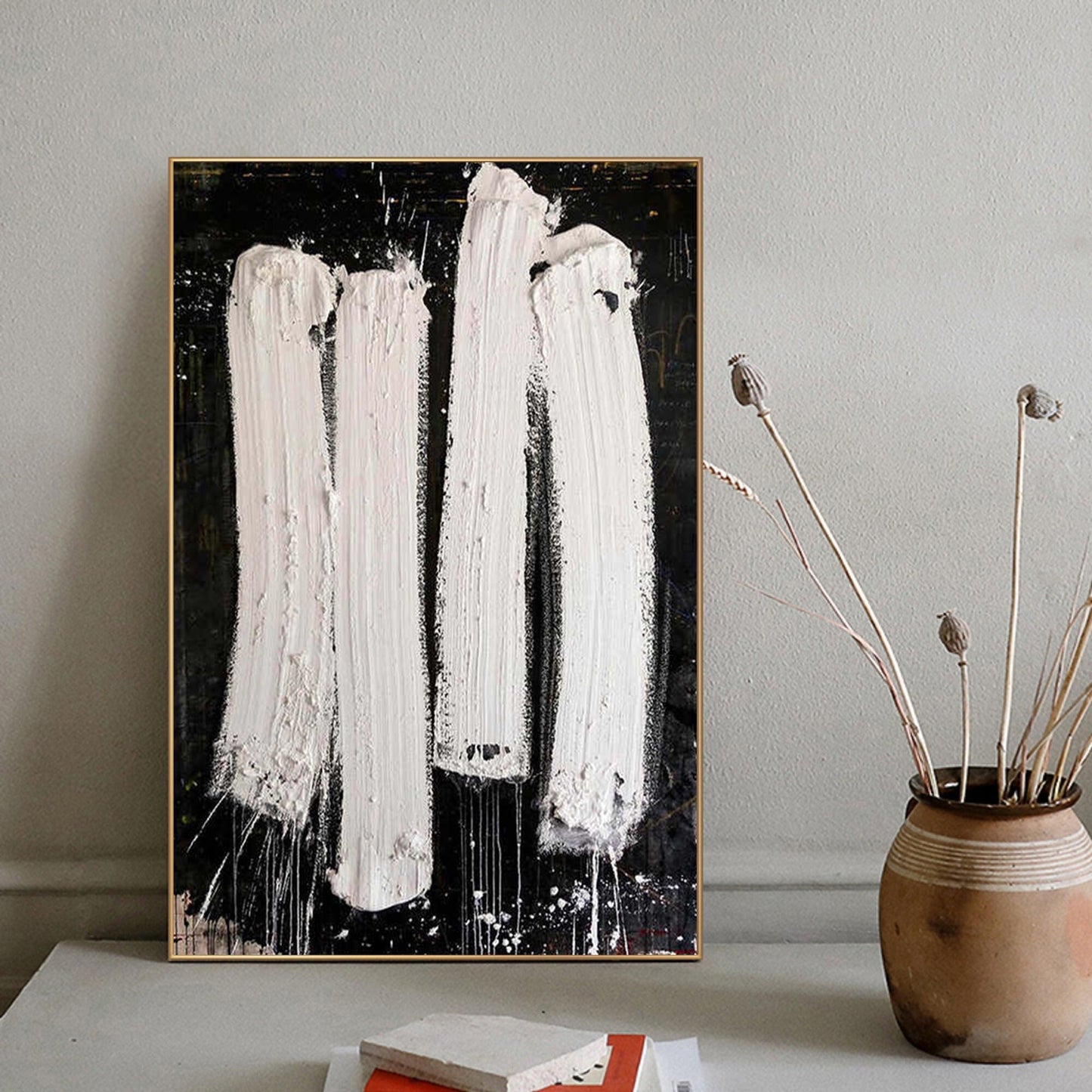 Black and White Textured Abstract Painting – Contemporary Wall Art