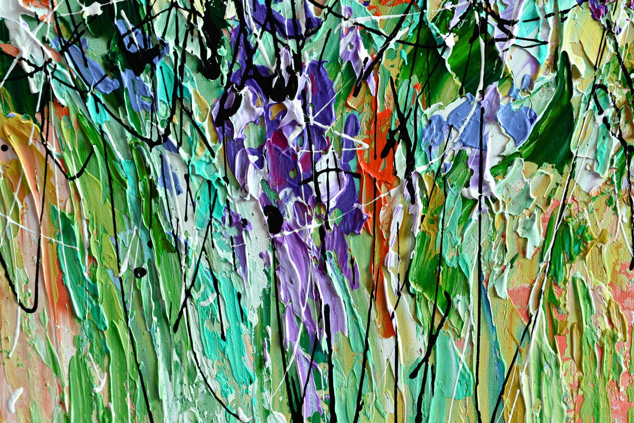 Large – Colorful Floral Wall Art | Boho Palette Knife Oil Painting, view 3
