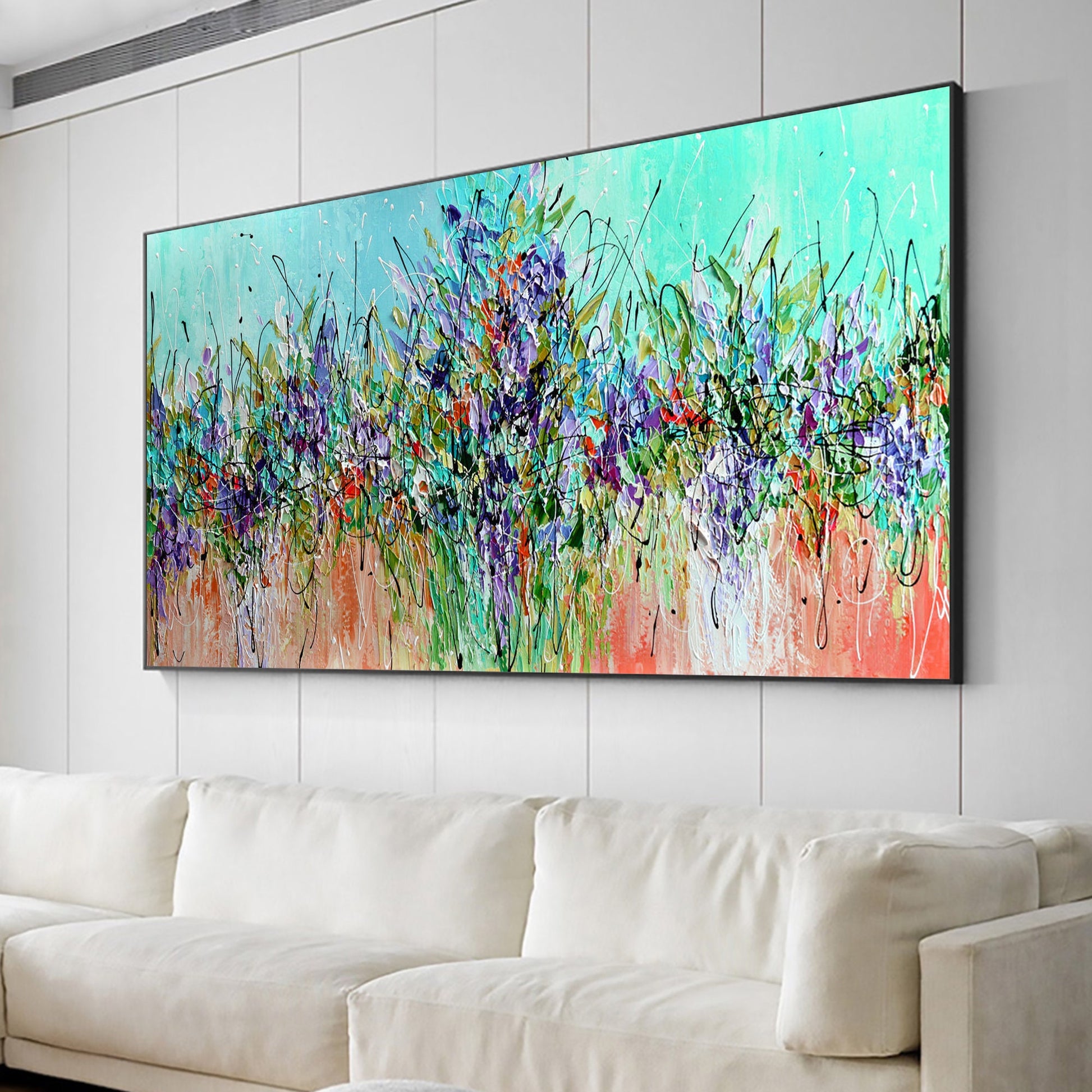 Large – Colorful Floral Wall Art | Boho Palette Knife Oil Painting, view 5