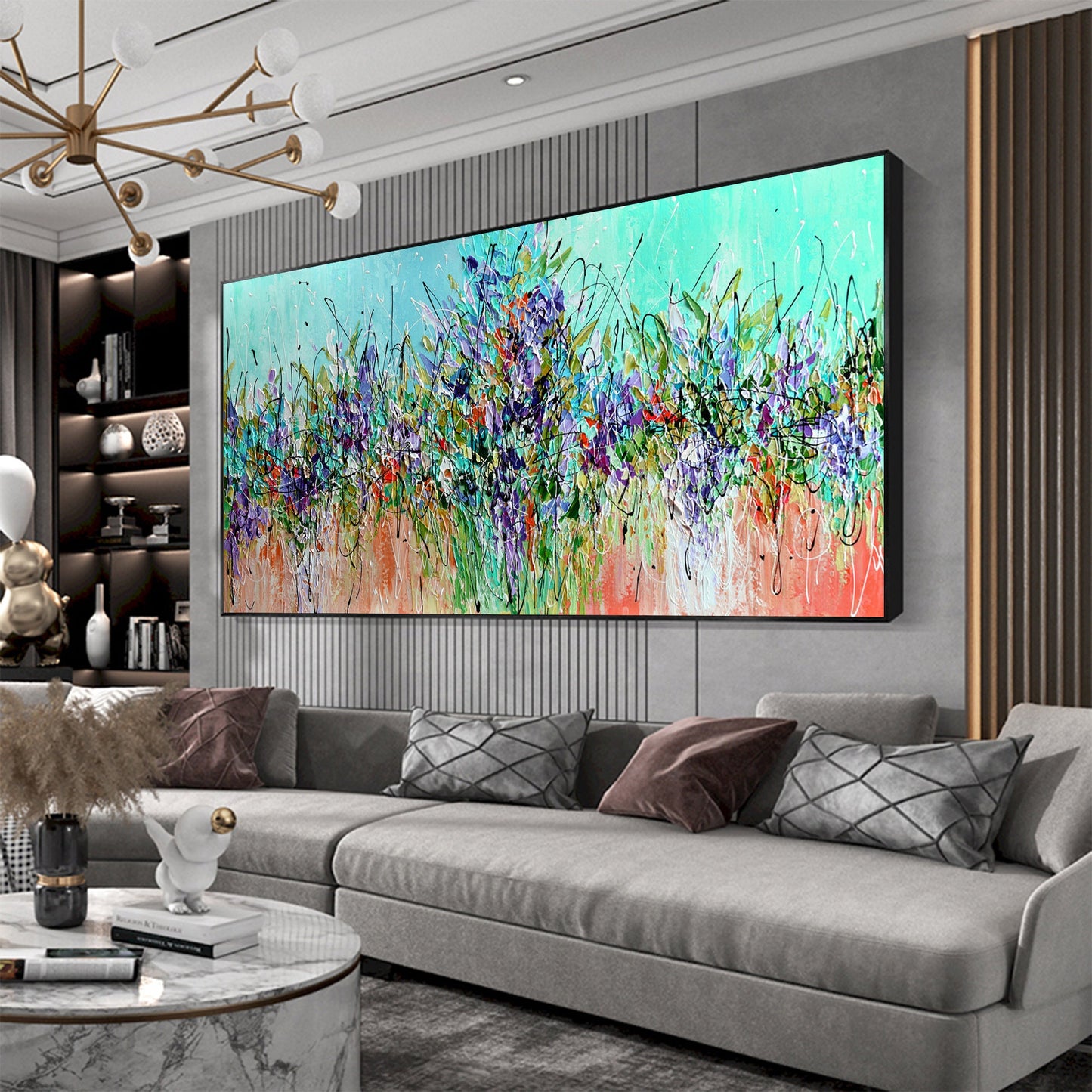 Colorful Boho Palette Knife Floral Wall Art – Large Abstract Oil Painting