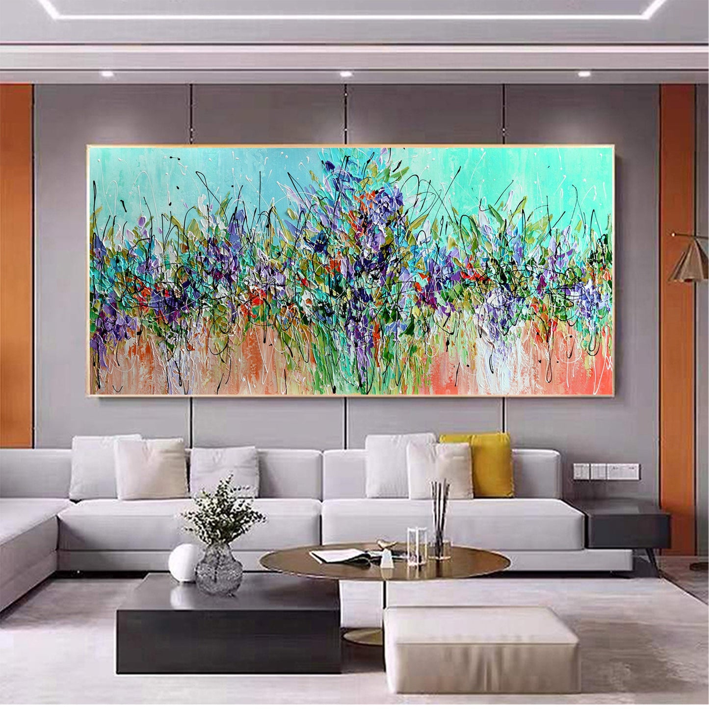Colorful Boho Palette Knife Floral Wall Art – Large Abstract Oil Painting