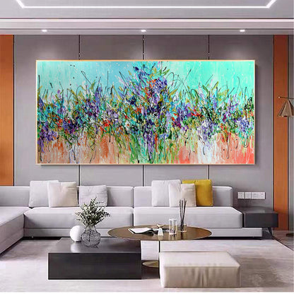 Colorful Boho Palette Knife Floral Wall Art – Large Abstract Oil Painting