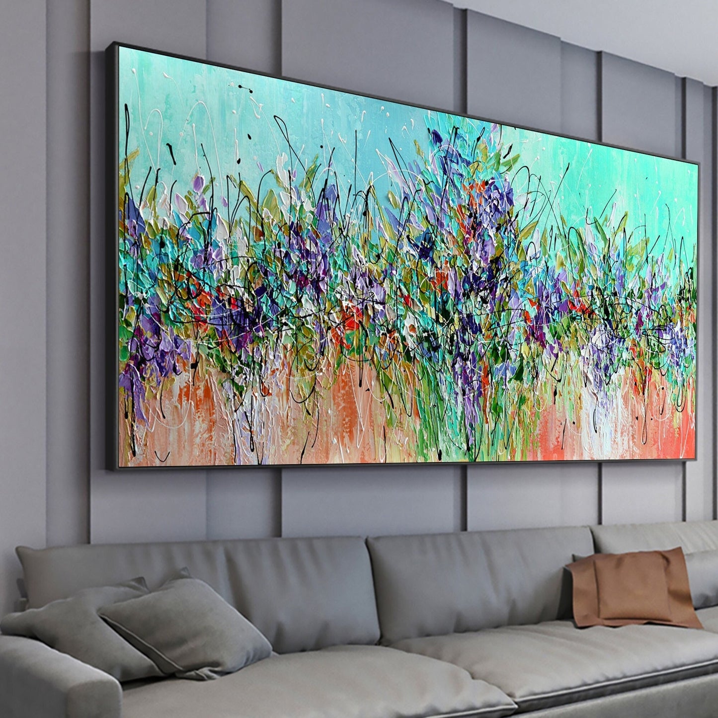 Large – Colorful Floral Wall Art | Boho Palette Knife Oil Painting, view 2