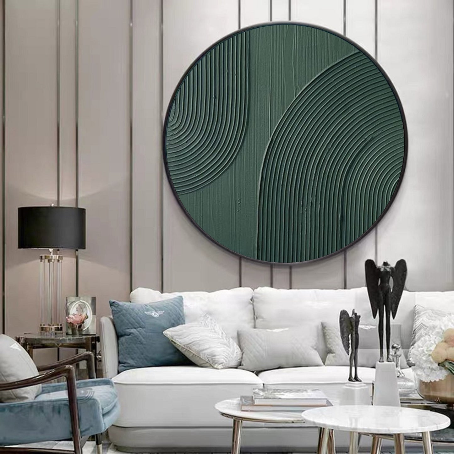 Green Circle Textured Canvas Art – Minimalist Abstract Painting