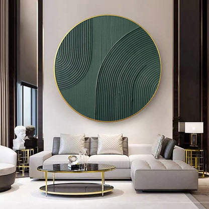 Green Circle Textured Canvas Art – Minimalist Abstract Painting