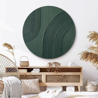 Green Circle Textured Canvas Art – Minimalist Abstract Painting