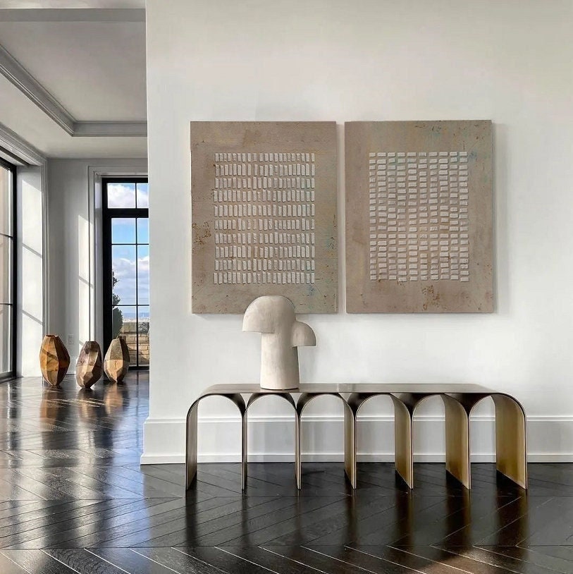 Brown Wabi Sabi Wall Art Set of 2 3D Block Canvas for Living Room