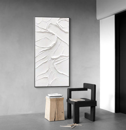 Textured White Plaster Wall Art – 3D Abstract Painting on Canvas